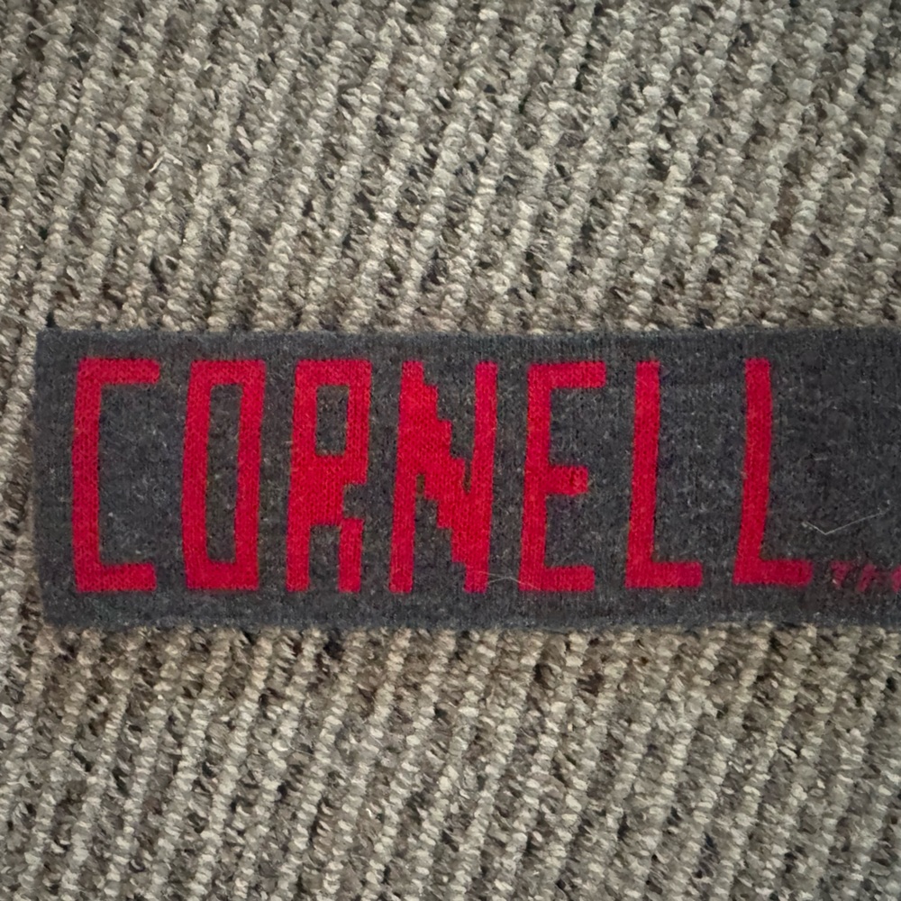 Stylish Cornell gray & red headband with logo both sides; warm with stretch.